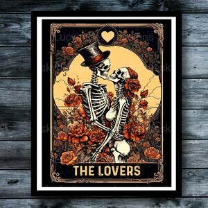 The Lovers Tarot Card Magical Wall Decor Retro Vintage Anatomy Gothic Art